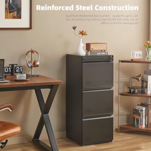 Metal File Cabinet with Lock, Vertical 3 Drawer File Cabinets for Home Office, Heavy Duty Office Storage Cabinet for A4/Letter/Legal Size, Assembly Required(Black) - Image 7