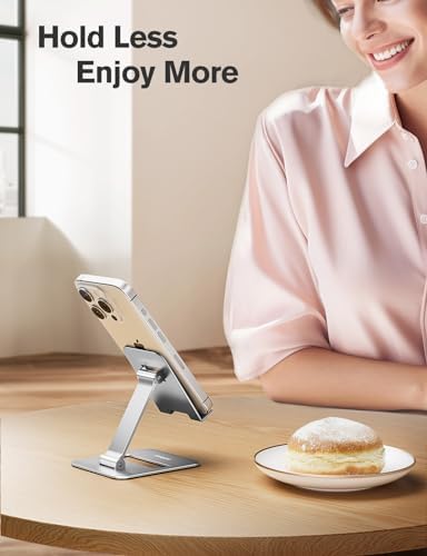 Nulaxy 2 Pack Aluminum Dual Folding Cell Phone Stand for Desk Silver&Silver - Image 4