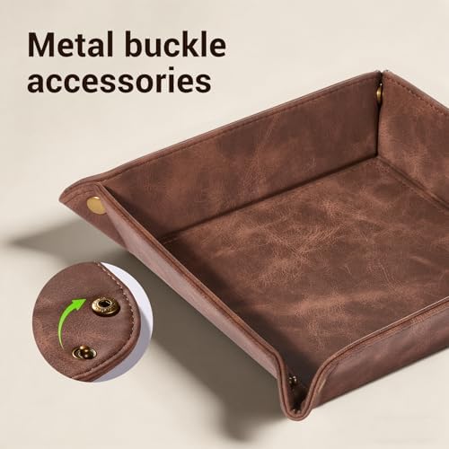 CoBak Leather Valet Tray, PU Leather Catch All Tray for Entryway,Brown - Image 6