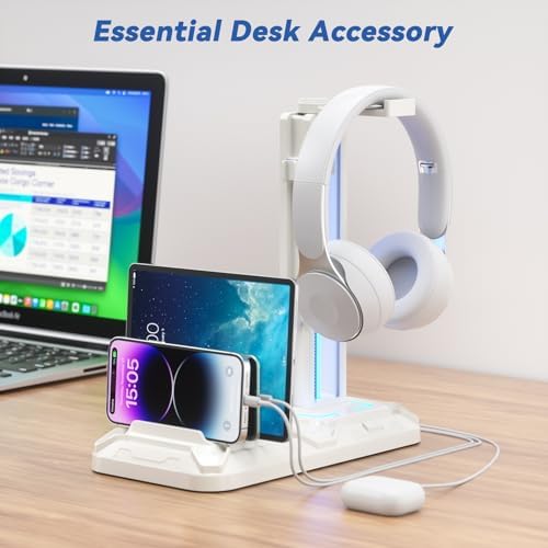 KDD Headset Stand with Charging Station - Detachable Controller Holder with 9 Light Modes - Rotatable Headphone Hanger with USB A&C Charger Ports - Earphone Hook for PC Gaming Accessories Storage - Image 7