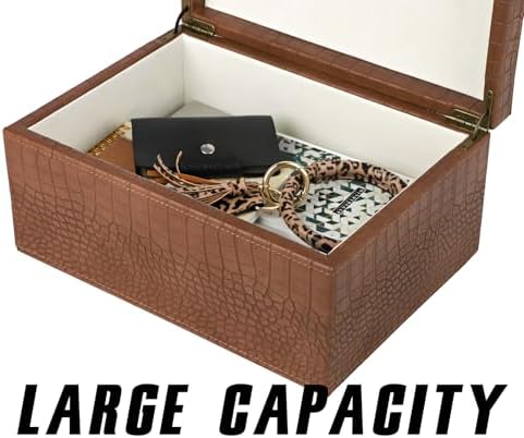 HofferRuffer Faux Leather Decorative Box, Large Wooden Structure Keepsake Box Accessory Organizer Jewelry Organizer with Hinged Lid, Storage Container for Home or Office (CrocoBrown) - Image 7