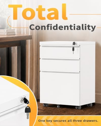 Fully Assembled 3-Drawer Mobile File Cabinet with Lock, Under Desk Storage - Image 6
