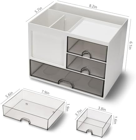 Desk Organizer with 3 Drawer, Multi-Functional Pencil Pen Holder for Desk, Desk Organizers and Storage with 8 Compartments, Desktop Organizer for Office Home Art Supplies (White) - Image 6