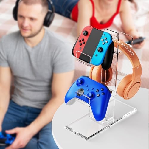Acrylic Controller Stand, 3-Tier Headphone and Game Controller Holder with 5 Slots, Clear Desk Organizer for Xbox, PS5, PS4, Switch and More - Image 7