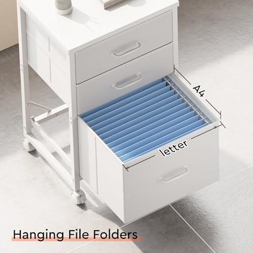 Maihail 3 Drawer File Cabinet on Wheels Fits A4 Size for Home Office - Image 7