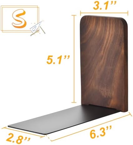 Book Ends, Black Walnut Wooden Bookends for Shelves - Heavy Duty Non-Slip Book Organizers, Upgraded Decorative Bookend Holders for Home, Kitchen, Office, Set of 2, Small - Image 6