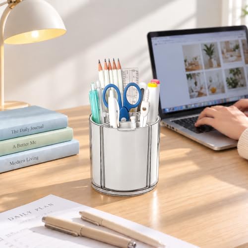 360° Rotating Pen Holder for Desk Adjustable Pencil Organizer, Gray-White - Image 7