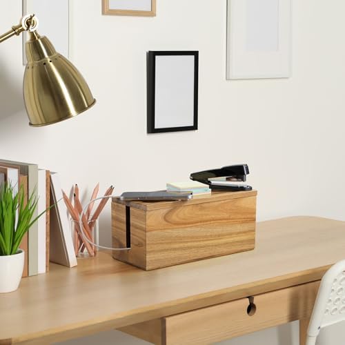 Bivvclaz Cable Management Box Medium, Acacia Wooden Cord Organizer Box for Desk, Floor, Office to Hide Extension Cords Power Stripes Surge Protectors Chargers Wires - Image 7