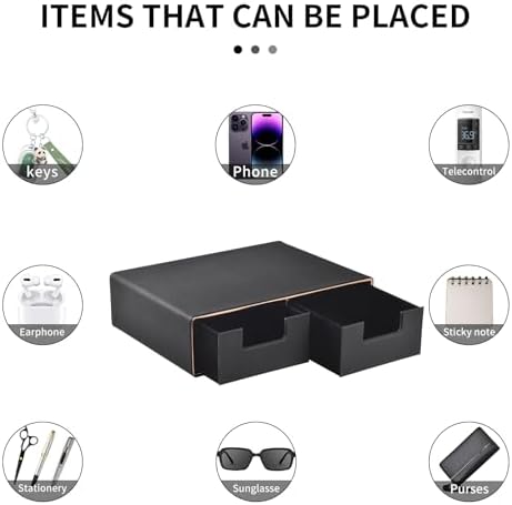 Linen Leather Desk Organizer and monitor stand with Drawers-Mini Desktop Drawer Organizer Stackable-Tabletop Organization Storage Box for Office Supplies Home Vanity Toiletries (Black, 2-drawers) - Image 7