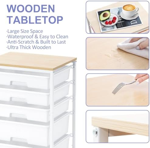 Rolling Cart with Drawers, 5 Drawers Utility Cart, Bright White - Image 6