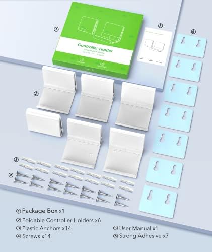 6amLifestyle 6 Pack Foldable Controller Wall Mount Holder for Xbox PS5 PS4 PS3 Switch Pro Strong Adhesive/Screw Controller Hanger Hook with Anti-Slip Pad Universal Gaming Remote Accessories, White - Image 6