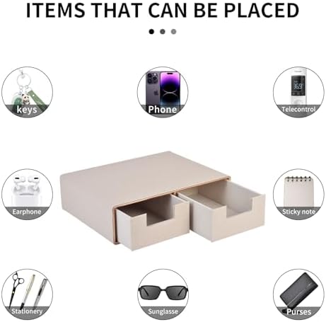 Linen Leather Desk Organizer with Drawers-Mini Desktop Drawer Organizer Stackable-Multifunctional Tabletop Organization Storage Box for Office Supplies Home Vanity Toiletries (Beige, 2-drawers) - Image 7