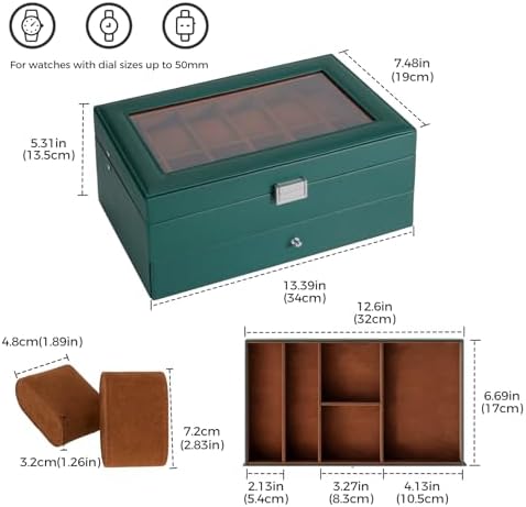 ProCase Watch Box, 12 Slot Watch Case for Men with Drawer, MidnightGreen - Image 6