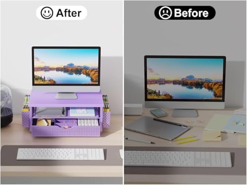 Monitor Stand with Drawer and 2 Pen Holders (Matte Purple) - Image 7