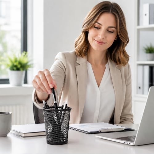 QYH Mesh Pencil Holder for Desk 6 Pack, Metal Pen Cup Black - Image 6
