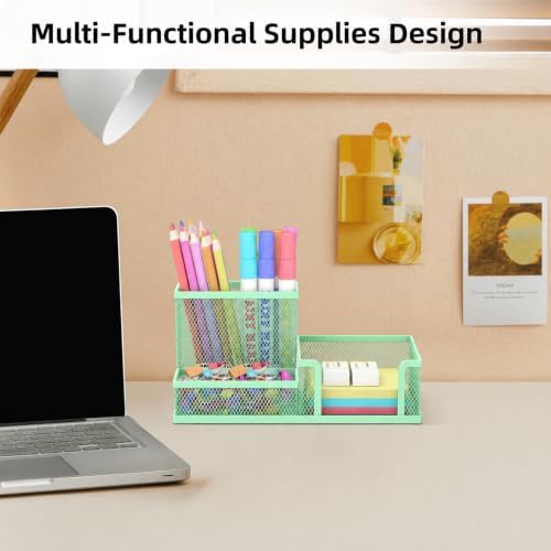 Pen Holder Desk Organizer, Office Supplies Pencil Holder with 3 Compartments, Desk Accessories and Workspace Organizers for Home School Classroom, Green - Image 6