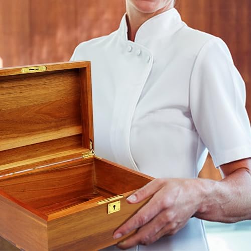 Wooden Box Decorative Large Acacia Wooden Storage Box with Hinged Lid and Locking Key Premium Keepsake Stash Box Lockable Chest for Keepsakes, Valuables, Accessories, Treasured Items(Lock No Grid) - Image 7