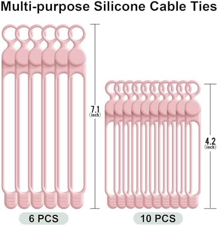Silicone Cable Ties, Cord Organizer Cable Management,2Sizes-Pink - Image 6