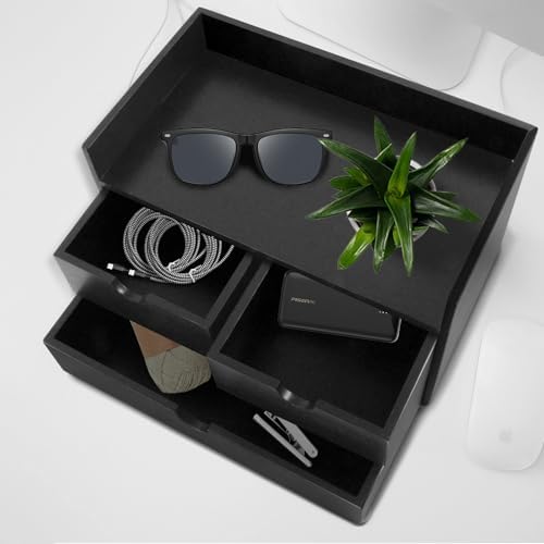 Bamboo Desk Organizer 3 Drawer with Shelf, Countertop Organizer with Drawers Makeup Storage Drawer 3 Drawers Tabletop Storage Organization Box Home Office Workspace(Black) - Image 7