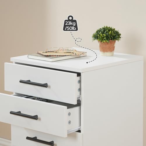 HOOBRO 5-Drawer File Cabinet, Office Filing Cabinet with Drawers, Wooden Mobile Storage Cabinet with Wheels, for Makeup, Home Office, Easy Assembly, White WT05WJ01G1 - Image 7