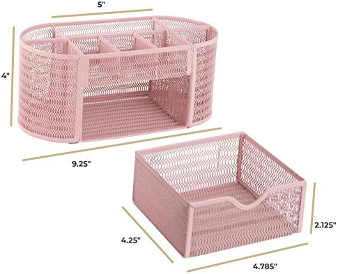 BLU MONACO | Pink Desk Organizers Metal Mesh Stationery Holder | Wire Mesh Desk Organizer with Compartments | Desk File Folder Organizer for Office Accessories - Image 6