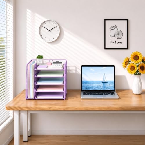 Desk Organizer, 5-Tier Paper Organizer Letter Tray, Purple - Image 7