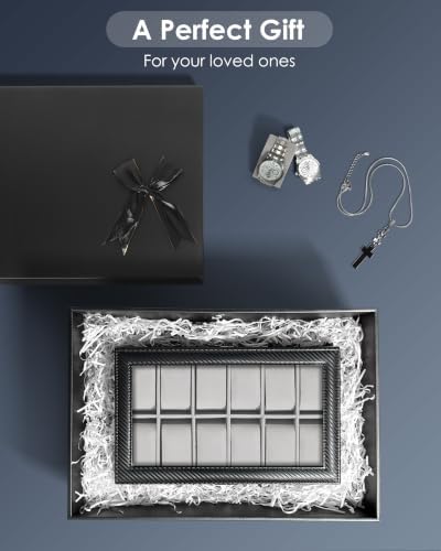Mens Watch Box Jewelry Organizer,12-Slot 2-Layer Watch Case -Grey - Image 7
