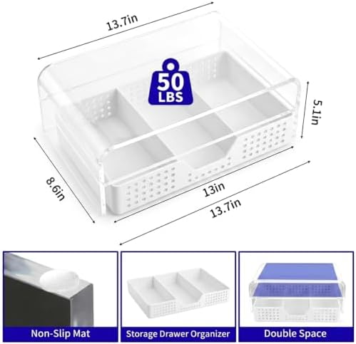 Desk Organizer and Accessories, 2-Tier Computer Monitor Stand Riser with Drawer and 2 Pen Holders, Laptop Stand, Office Desk Accessories for Office Supplies, Transparent - Image 7