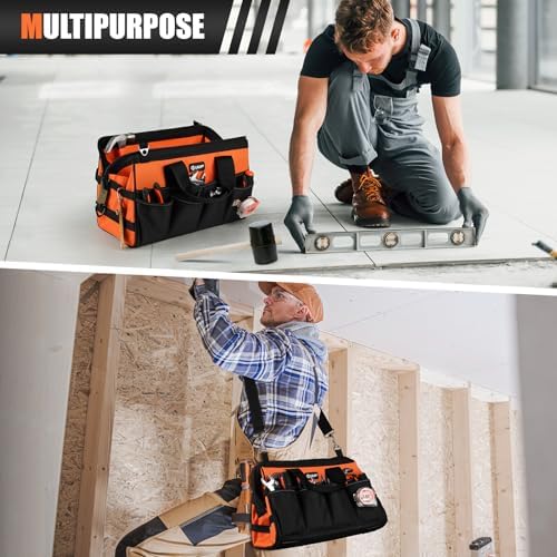 15" Heavy Duty Tool Bag, 16-Pocket Tool Box Organizer Orange - Image 7