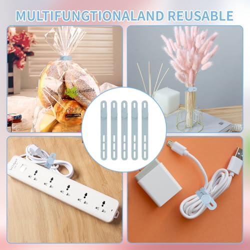 25 Pcs Silicone Cable Ties, Cable Ties Reusable, High Elasticity Cord Wraps for Electrical Cords, Cord Organizer for Earphone, Phone Charger(Blue) - Image 7