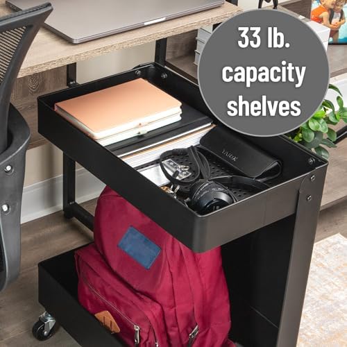 Mind Reader Under Desk Rolling Cart, 2-Tier Steel Utility Organizer, No Assembly Required, 12" L x 20" W x 23.5" H, Black - Image 6