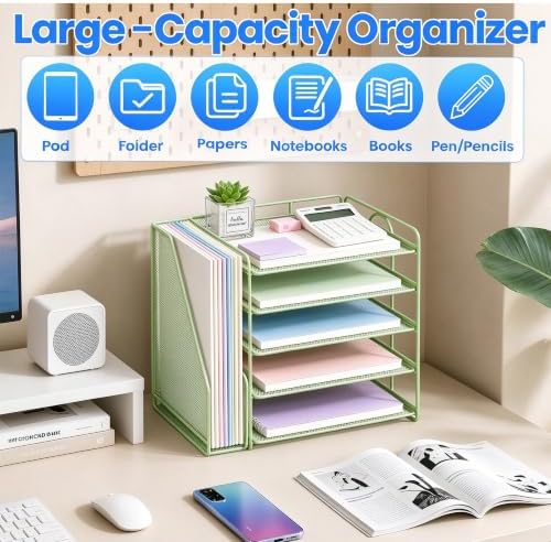 Desk Organizer, 5-Tier Paper Organizer Letter Tray, Green - Image 7