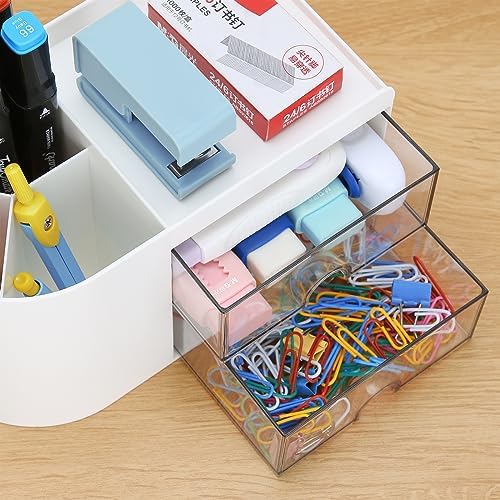 LETURE Desk Organizer Office Supplies Caddy with Pencil Holder and Drawer for Desktop Accessories, Business Card/Pen/Pencil/Mobile Phone/Stationery Holder Storage Box (White) - Image 7