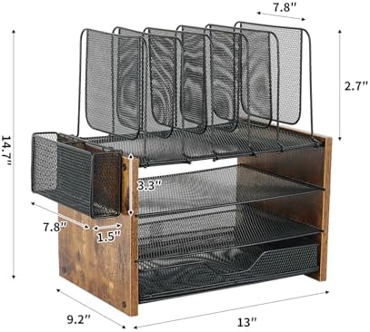 Desk Organizer, 4-Tier Desktop File Organizer with Drawer and Pen Holders, Office Desk Accessories, File Sorters, Workspace Organizers for Office Supplies(Brown) - Image 7