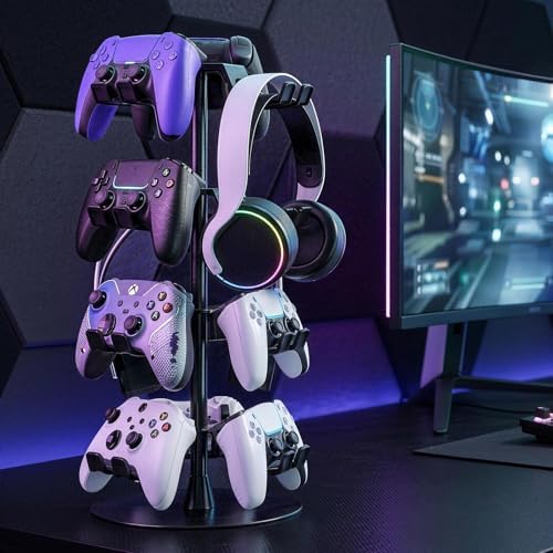 Controller Holder Stand 4 Tiers for Desk, Aluminum Alloy Rotatable Gaming Headset Stand for PS5/PS4/Xbox/Switch2/PS Controller/Headphone Holder for 12 Packs Controller - Image 7