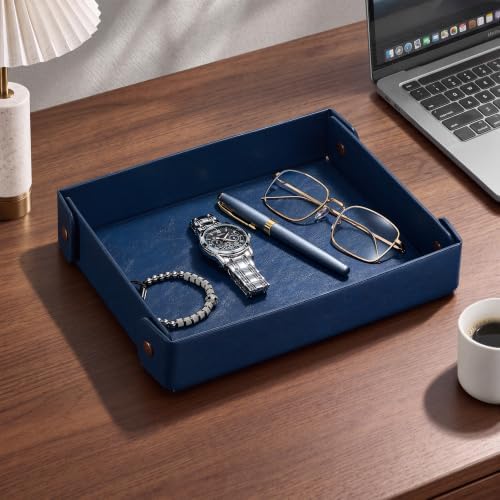 Valet Tray Organizer, Faux Leather Key Storage Tray, Catch All | Navy Blue - Image 6
