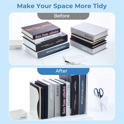 M&G Adjustable Bookends Book Ends for Shelves, Metal Bookend for Heavy Books, Desk Magazine File Organizer Holder Extends up to 20in, Book Stopper for Home, Office, Classroom (White) - Image 6