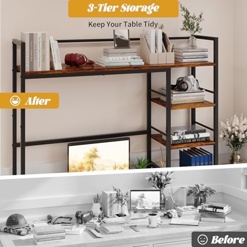Desk Shelf, 38.6 Inch Wood Desk Organizer Shelf for Computer Monitor, Desk Hutch Storage, Desktop Shelf for Top of Desk, 3 Tier Desktop Bookshelf for Home Office Dorm, Rustic - Image 6