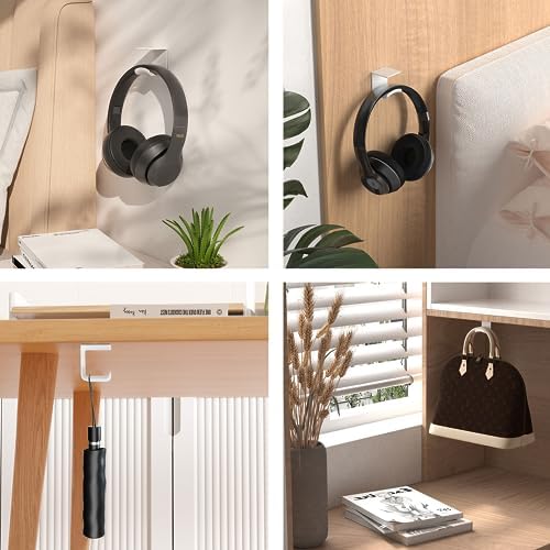 Under Desk Headphone Hanger, Adhesive Hook, White 2 Pack - Image 5