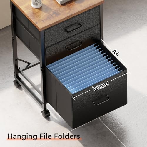 Maihail 3 Drawer Mobile File Cabinet on Wheels Fits A4 Size for Home Office - Image 7