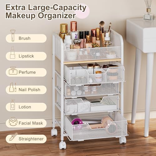 Makeup Cart Organizer with 4 Drawers, Rolling Makeup Cart, White - Image 7
