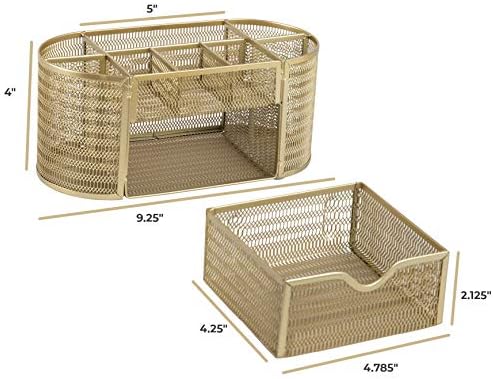 BLU MONACO | Gold Desk Organizer Set with Drawer | Metal Mesh Desk Accessories for Women | Stylish Desktop Organizer for Office Storage, Supplies & Small Stationery - Image 6