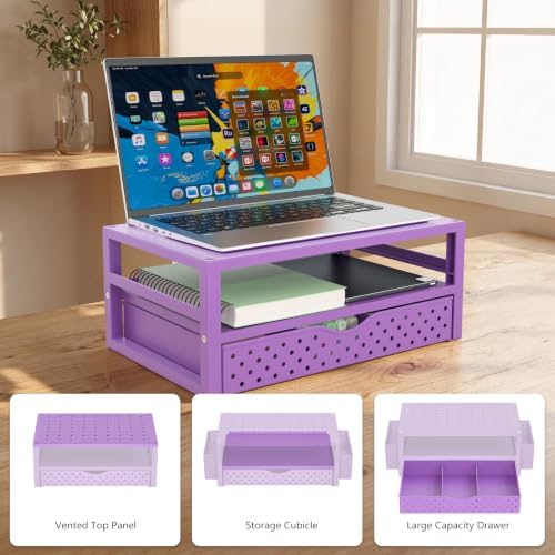 WALI Desk Organizer with Drawer,Computer Monitor Stand with Storage, Desk Organizers and Accessories for Computer, Printer, Laptop Riser for Home Office Supplies, (PTT005-V), 1 Pack, Purple - Image 7