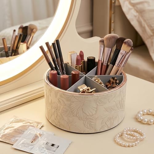 Remote Control Holder, 360°Spinning PU Leather Desk TV Remote Caddy,Desk Storage Box Room Accessories for Controller, Media,Mail,Calculator, Mobile Phone,Pencil(1B-Golden Apricot) - Image 7