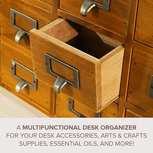 Card Catalog Desk Drawer Organizer - Wooden Storage Box with 16 Drawers - Home Office Desk Organizer Curio Cabinet - Rustic Drawers Dressers for Countertop- Apothecary Cabinet Tea Coffee Pod Storage - Image 6