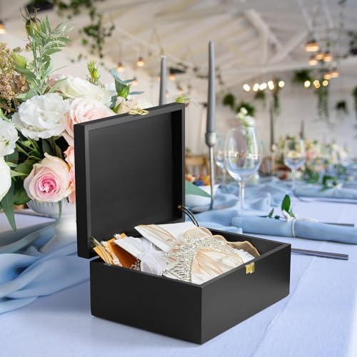 DRASTAR Large Wooden Keepsake Box, Black Memory Box, Decorative Storage Box with Hinged Lid, Large Card Box - Image 7