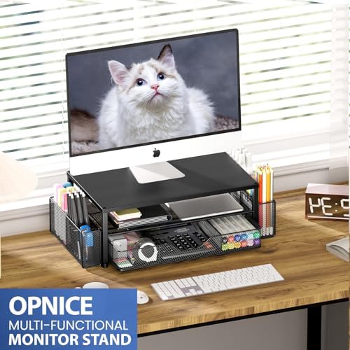 Desk Organizer and Accessories, 2-Tier Computer Monitor Stand Riser with Drawer and 2 Pen Holders, Laptop Stand, Office Desk Accessories for Office Supplies, Black - Image 6