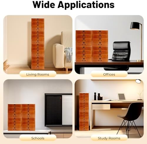 Drawer Wooden Drawers Organizer, 16-Drawer Vintage Wood Desktop Organizer with Label Holders and Handles Stackable Desktop Storage Box for Living Rooms Bedrooms Offices (19.6" x 6.89" 19.6") - Image 7