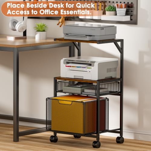 Printer Stand with Storage, Rolling File Cabinet Cart with 2 Drawer - Image 6