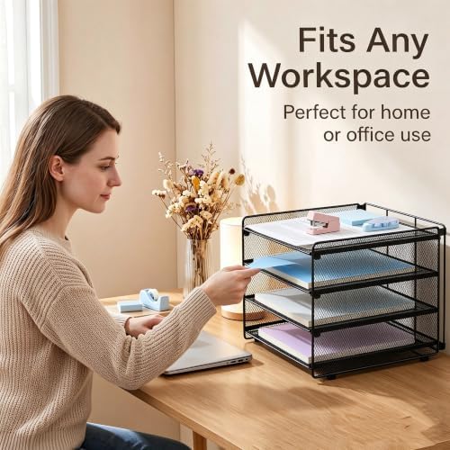Desk Organizer, 4-Tier Paper Organizer Letter Tray, Black - Image 7